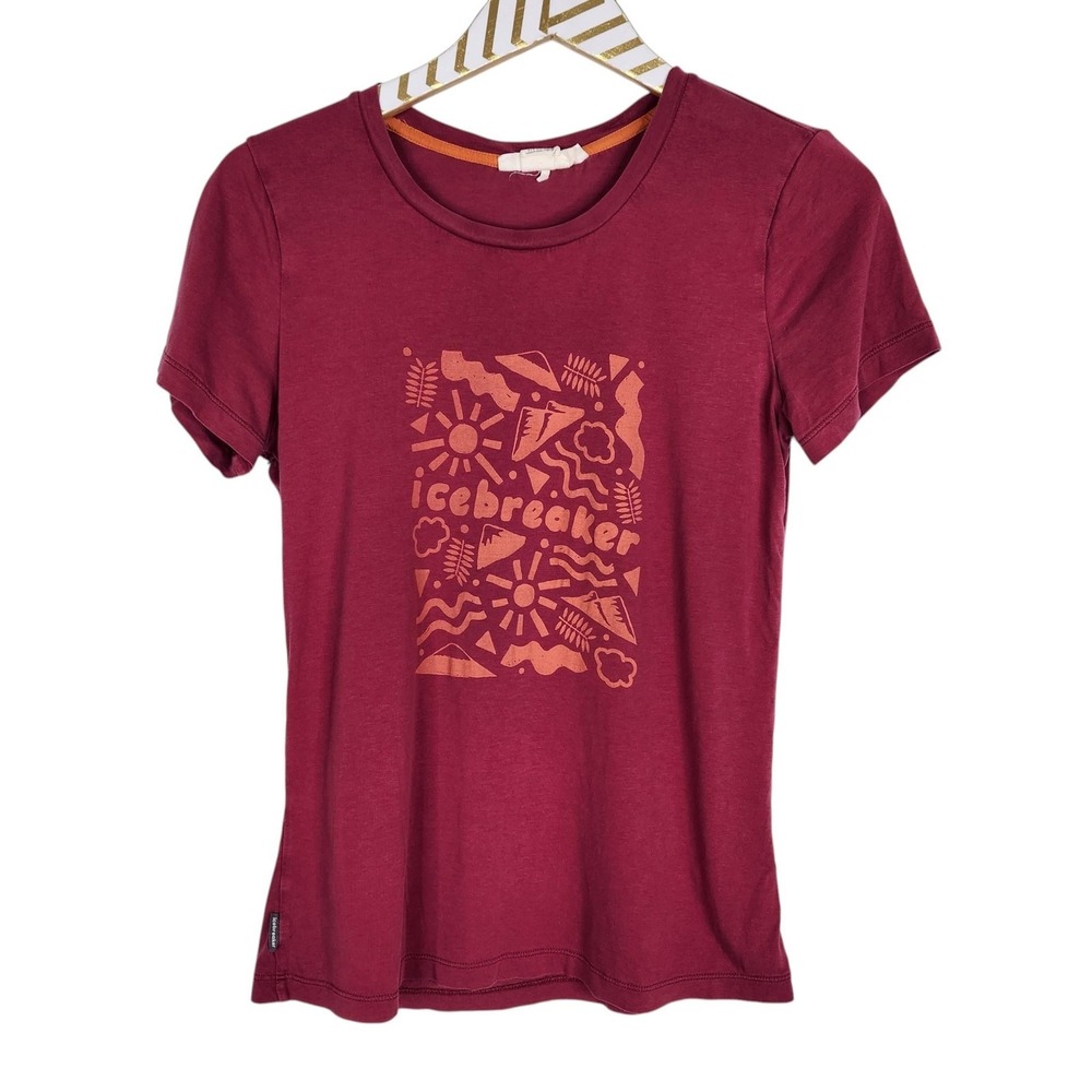ICEBREAKER Shirt Womens Small Red Graphic Tee Top Cotton Lyocell Crewneck